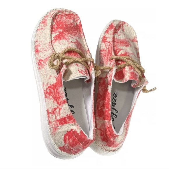 Very G Women's shoe canvas lace-up Slip On SWIRL Casual Shoe Red - Picture 3 of 4